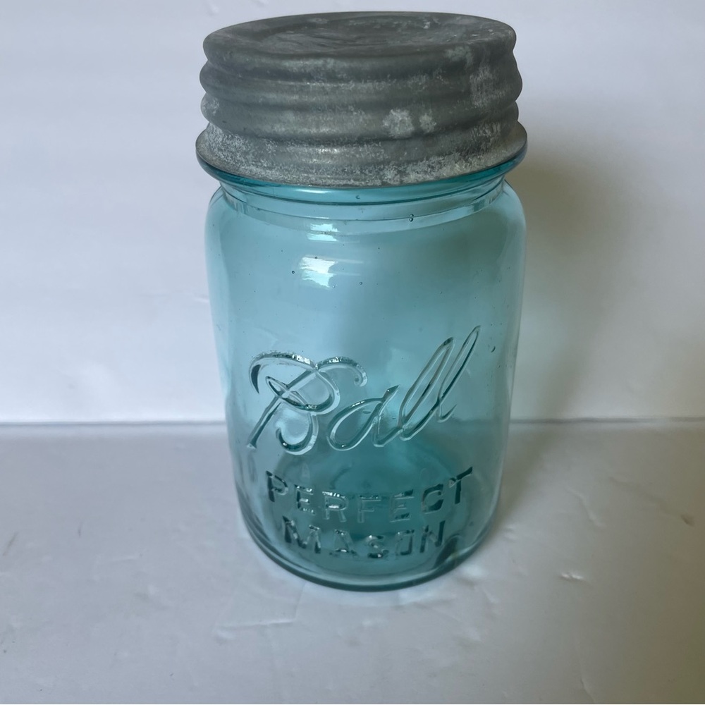 VTG 1923-33 Ball Perfect Pint #2 Canning Jar Blue Zinc Lid Canning Farm Ranch - Picture 2 of 8